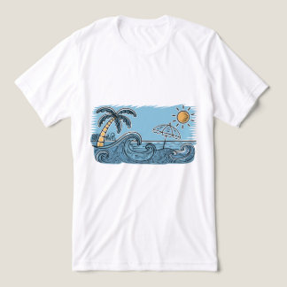 Camiseta Ilustração de Praia com Vibrações de Verão