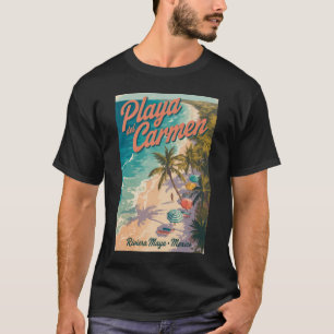 Camiseta Ilustração de Praia de Playa del Carmen Arte de Vi