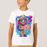 Camiseta Ilustração de presentes do Capitão Birthday Kids<br><div class="desc">Design de aniversário com temática pirata vibrante,  com um pirata cercado de um balão de coração roxo. Cercado por corações coloridos e texto ousado de "Feliz Aniversário",  esta ilustração é perfeita para uma celebração divertida!</div>