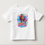 Camiseta Ilustração de presentes do Capitão Birthday Kids<br><div class="desc">Design de aniversário com temática pirata vibrante,  com um pirata cercado de um balão de coração roxo. Cercado por corações coloridos e texto ousado de "Feliz Aniversário",  esta ilustração é perfeita para uma celebração divertida!</div>