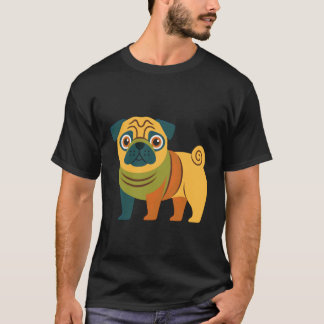 Camiseta Ilustração de Pug Colorido Fofo Roupa de Amante de