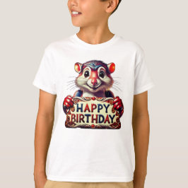 Camiseta Ilustração de Rato de Aniversário Feliz de Desenho