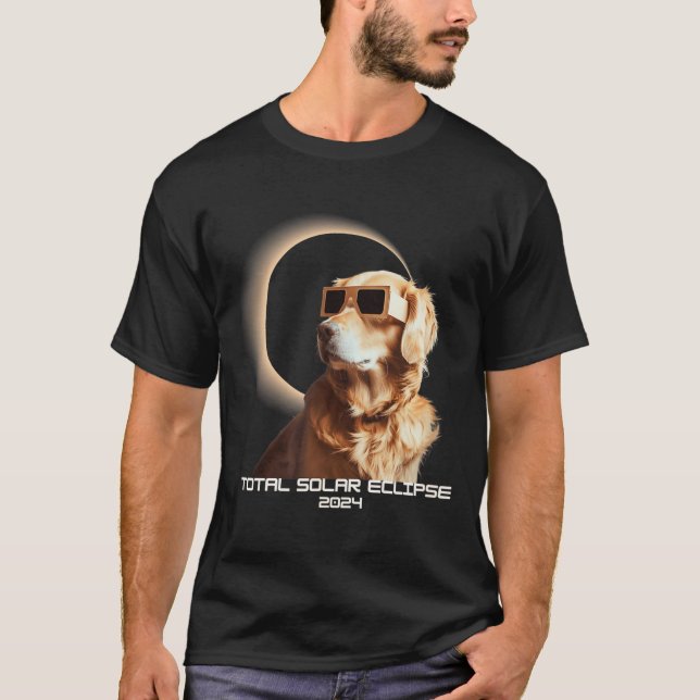 Camiseta Ilustração de Retriever Dourado de Eclipse Solar T (Frente)