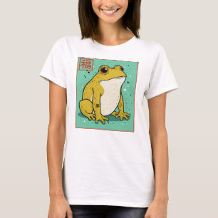 Camiseta Ilustração de Sapo Japonês com Design de Sorte
