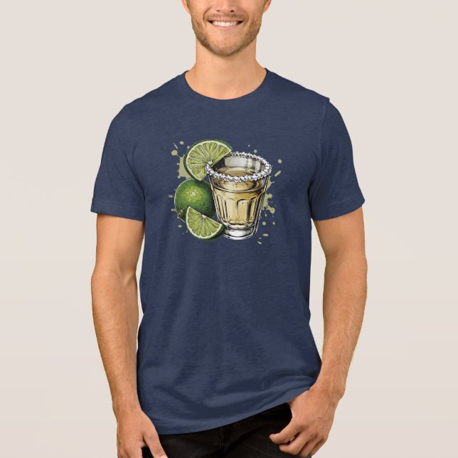 Camiseta Ilustração de Shot de Tequila com Borda de Sal e L (Frente)
