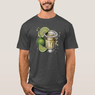Camiseta Ilustração de Shot de Tequila com Borda de Sal e L