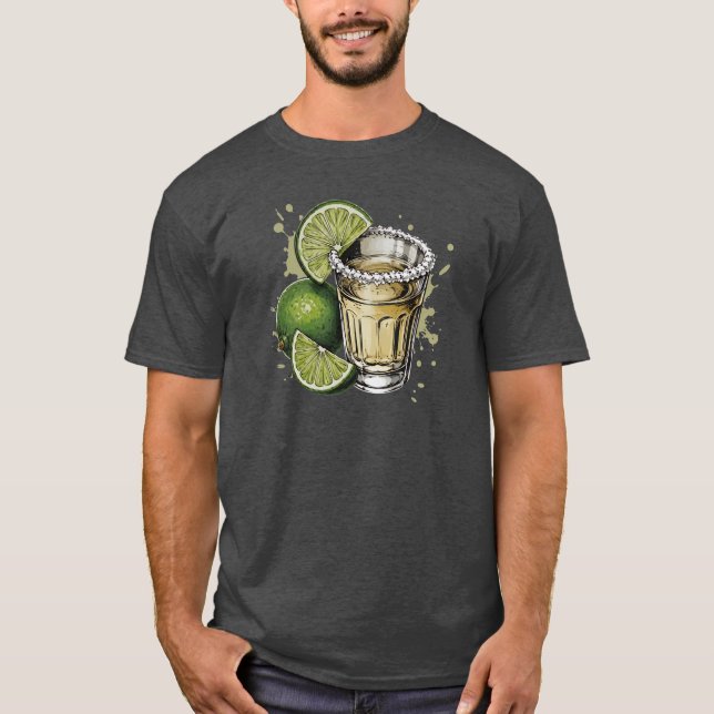 Camiseta Ilustração de Shot de Tequila com Borda de Sal e L (Frente)