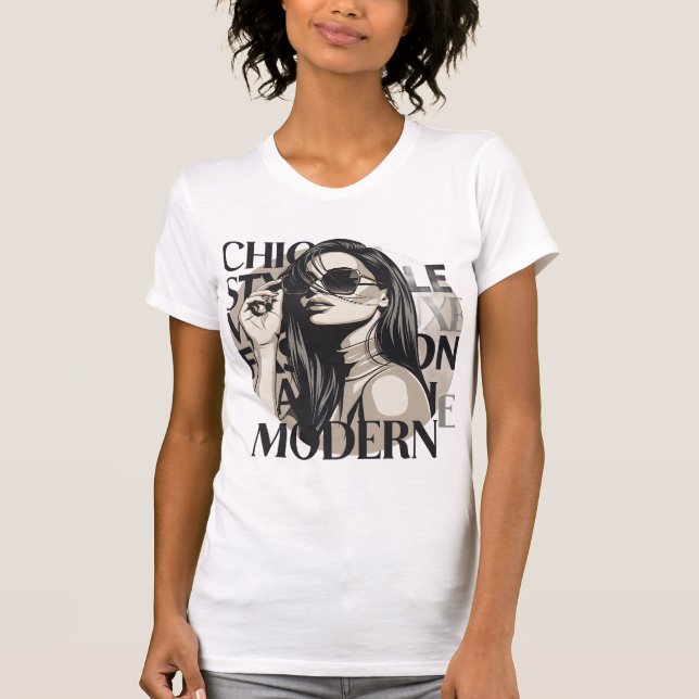 Camiseta Ilustração de Silhueta de Moda Chic Moderna (Frente)