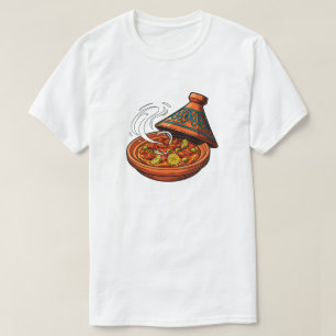 Camiseta Ilustração de Tagine Marroquina Vibrante com Comid