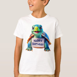 Camiseta Ilustração de Tartaruga Fofa de Aniversário de Des
