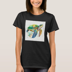 Camiseta Ilustração de Tartaruga Marinha Fofa com Salpicos
