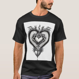 Camiseta Ilustração de Tatuagem Gótica do Sagrado Coração