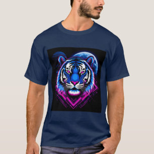 Camiseta Ilustração de Tigre Neon com Formas Geométricas
