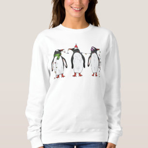 Camiseta Ilustração de Três Pingüins Natalinos Festivos