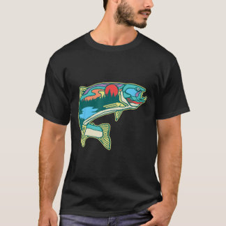 Camiseta Ilustração de Truta da Natureza Vintage Fly Fishin