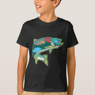 Camiseta Ilustração de Truta da Natureza Vintage Fly Fishin