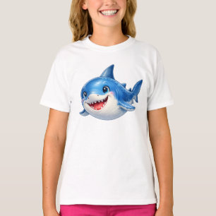 Camiseta Ilustração de Tubarão Fofo com Olhos Grandes Anima