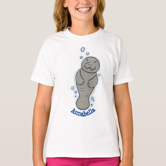Camiseta Ilustração de um adorável peixe-boi bebê com bolha (Frente)