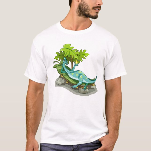 Camiseta Ilustração De Um Banho De Sol Iguanodon. (Frente)