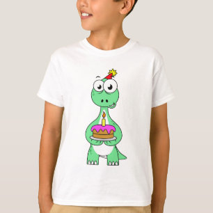 Camiseta Ilustração De Um Brontossauro Com Bolo De Aniversá