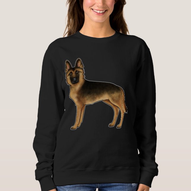 Camiseta Ilustração de um cão pastor alemão preto e bronzea (Frente)