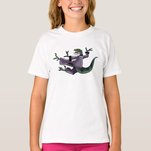 Camiseta Ilustração De Um Caratê De Execução De Raptor. (Frente)