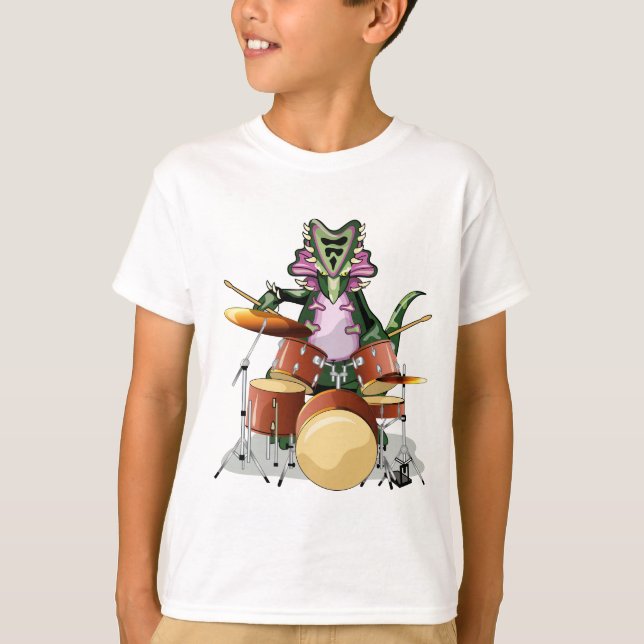 Camiseta Ilustração De Um Chasmosauro Jogando Os Tambores. (Frente)