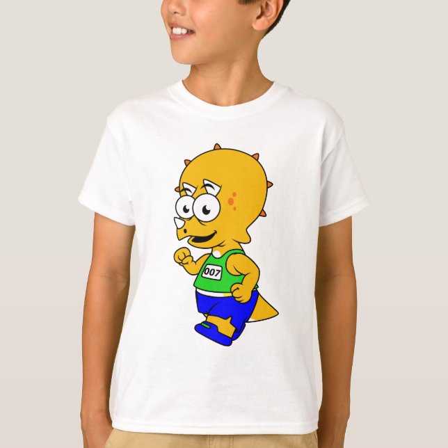 Camiseta Ilustração De Um Corredor De Tricerátops. (Frente)
