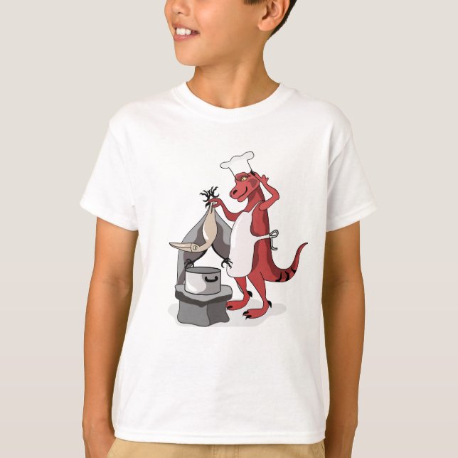 Camiseta Ilustração De Um Cozinhar De Chef Tyrannosaurus Re (Frente)