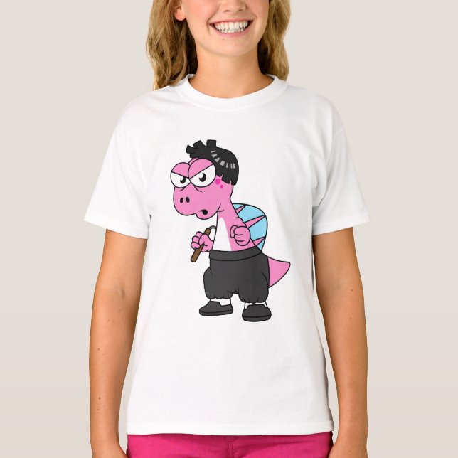 Camiseta Ilustração De Um Espinossauro Bruce Lee. (Frente)