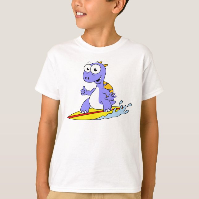 Camiseta Ilustração De Um Espinossauro De Surfe. (Frente)