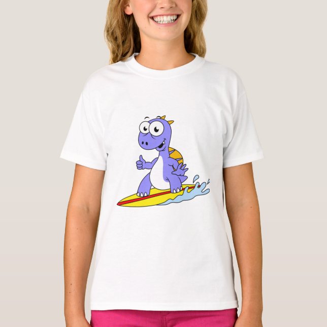 Camiseta Ilustração De Um Espinossauro De Surfe. (Frente)