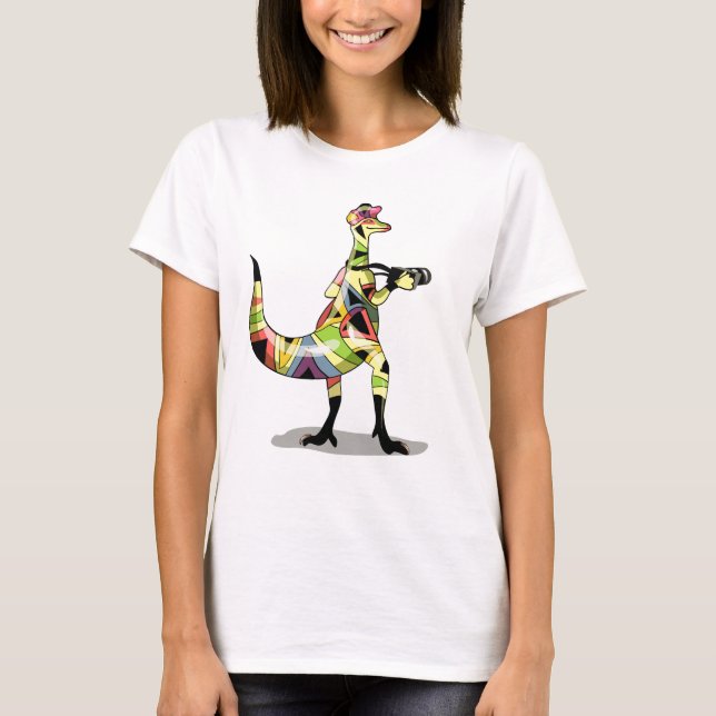 Camiseta Ilustração De Um Fotógrafo De Iguanodon. (Frente)
