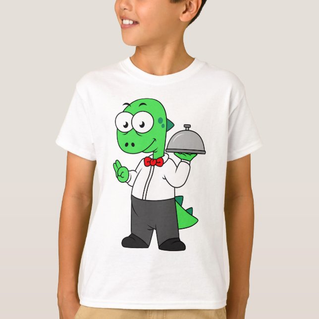 Camiseta Ilustração De Um Garçom De Comida Tyrannosaurus Re (Frente)