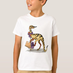 Camiseta Ilustração De Um Iguanodon Com Sacos De Compras.
