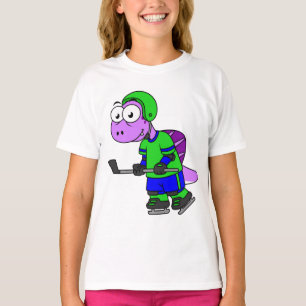 Camiseta Ilustração De Um Jogador De Hockey Com Espinossaur