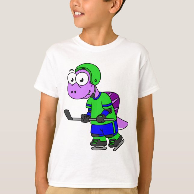 Camiseta Ilustração De Um Jogador De Hockey Com Espinossaur (Frente)
