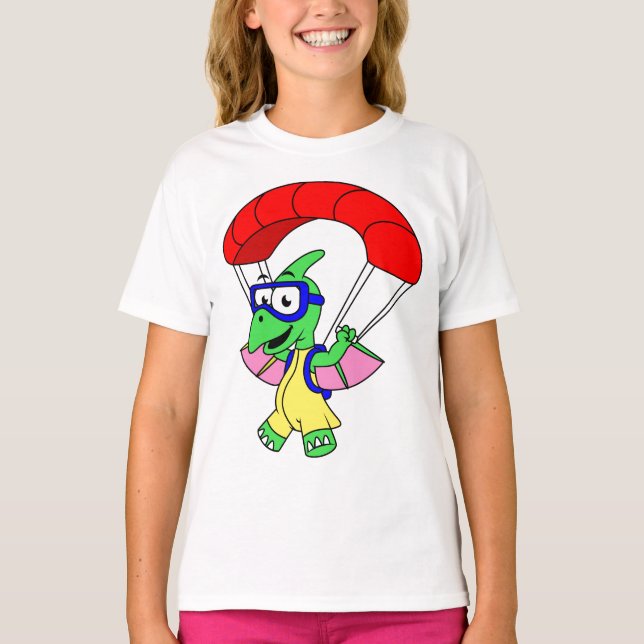 Camiseta Ilustração De Um Paraquedas Pterodactilo. (Frente)