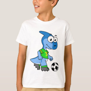 Camiseta Ilustração De Um Parasaurolofo Jogando Futebol.