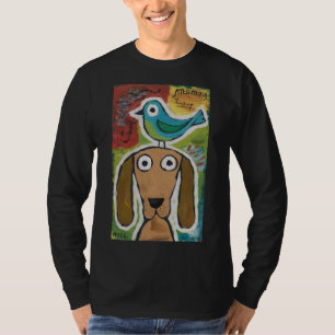 Camiseta Ilustração de um Pássaro Acima da Cabeça de Cão