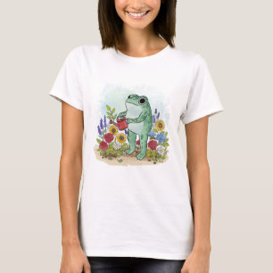 Camiseta Ilustração de um sapo caprichoso em um jardim de f