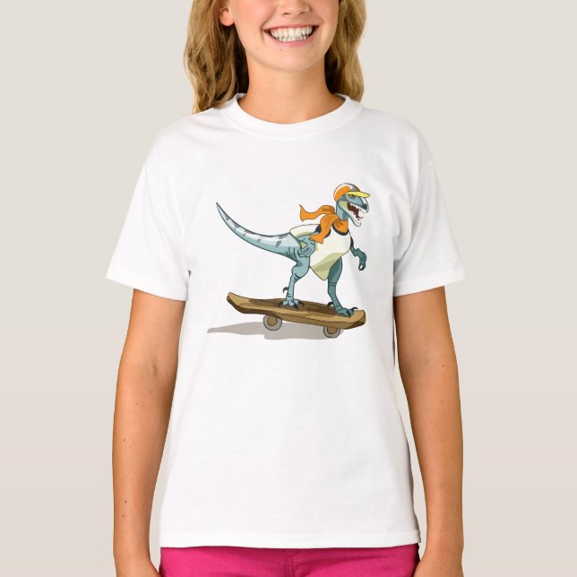 Camiseta Ilustração De Um Skate De Raptor. (Frente)