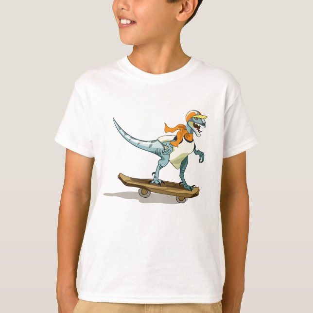 Camiseta Ilustração De Um Skate De Raptor. (Frente)