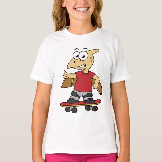 Camiseta Ilustração De Um Skate Pterossauro. (Frente)