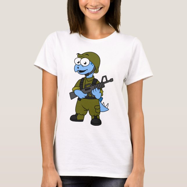 Camiseta Ilustração De Um Soldado De Stegossauro. (Frente)