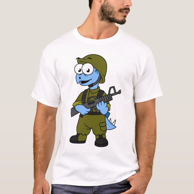 Camiseta Ilustração De Um Soldado De Stegossauro. (Frente)