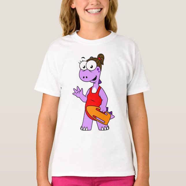 Camiseta Ilustração De Um Tyrannosaurus Rex Lifeguard. (Frente)