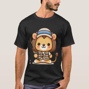 Camiseta Ilustração de um urso fofo com um peixe e um balde