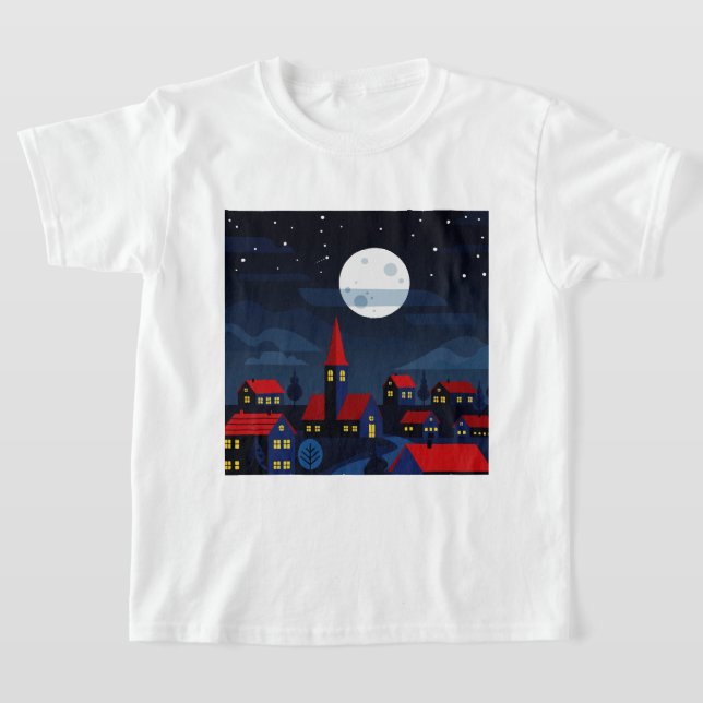 Camiseta Ilustração de uma cidade tranquila à noite (Postura )