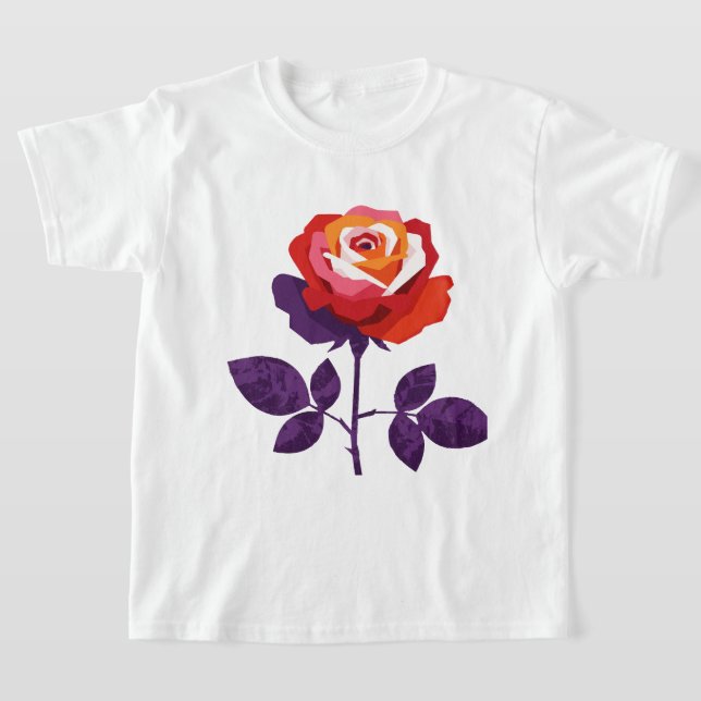 Camiseta Ilustração de uma rosa colorida (Postura )